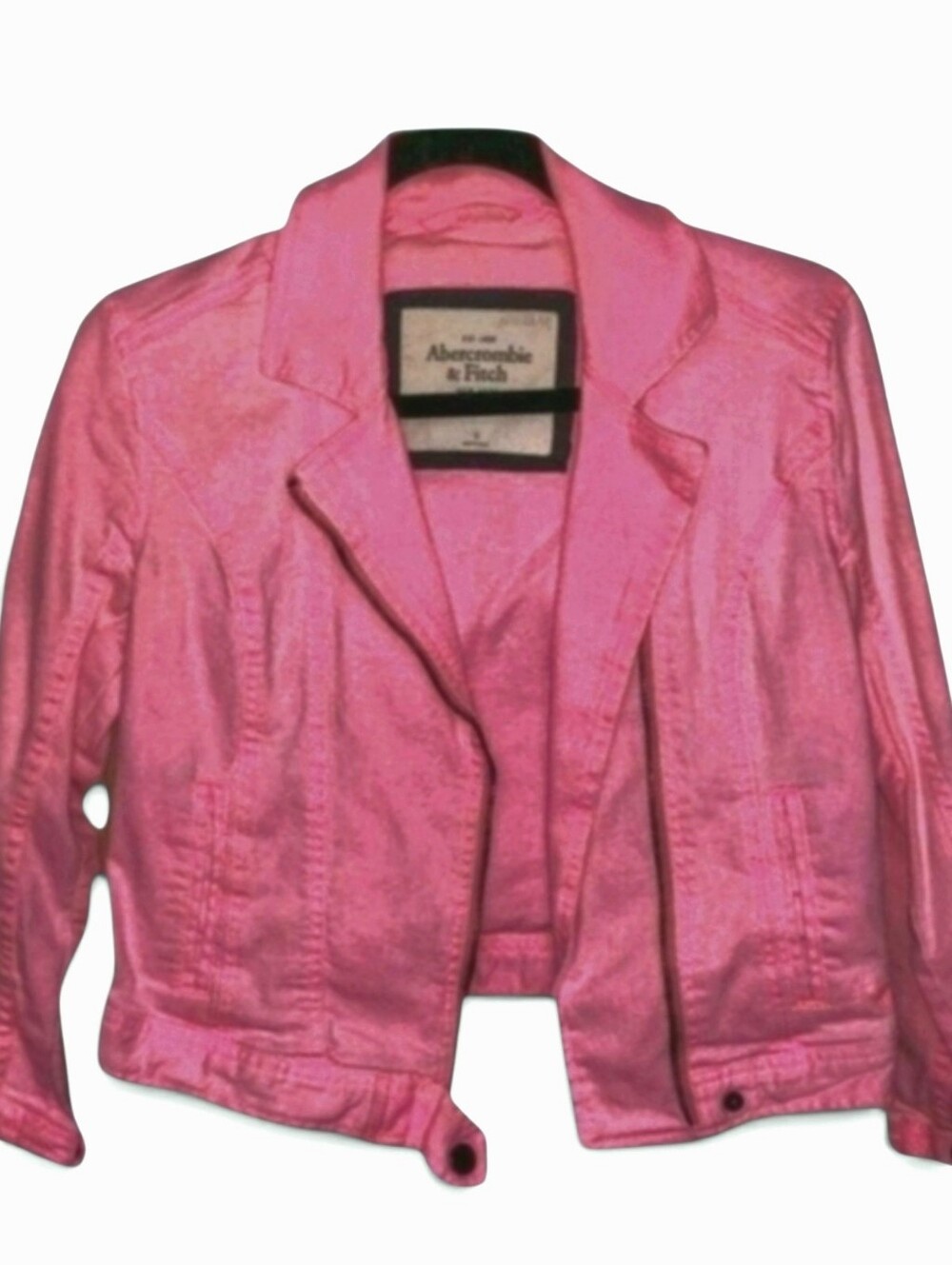Abercrombie & Fitch Womens Pink Denim Moto Jean Jacket Large EUC